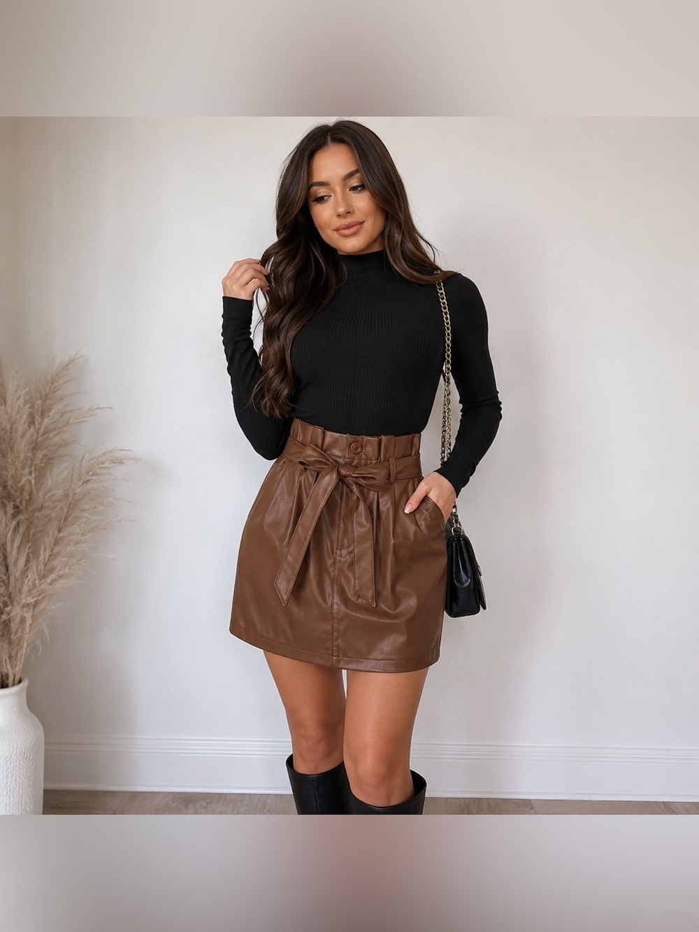 Kendall + Kylie Brown Faux Leather Paperbag Mini Skirt Size Small